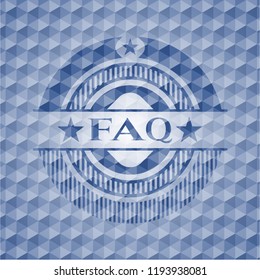 FAQ blue emblem or badge with abstract geometric polygonal pattern background.