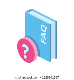 Faq book 3d vector icon isometric pink and blue color minimalism 