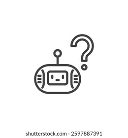 FAQ Bot line icon. linear style sign for mobile concept and web design. Chatbot with a question mark outline vector icon. Answering frequently asked questions symbol logo illustration. Vector graphics