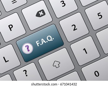 Faq button on laptop keyboard or personal computer.  Concept of  help, information, support and helpdesk.