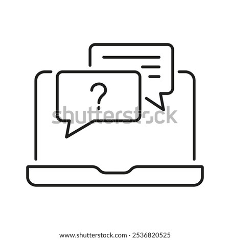 FAQ Chat on Laptop Line Icon, Online Support and Customer Communication. Question and Answer in Speech Bubble Shape Outline Symbol. Editable Stroke. Isolated Vector Illustration.