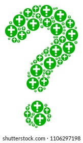 FAQ composition constructed with medical pharmacy elements. Vector medical pharmacy icons are composed into problem illustration.
