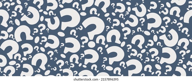 FAQ concept. Blue banner with many random question marks seamless pattern. Customer service. Assistance or assistance online. Problem solution. Help desk. Information point