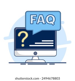 FAQ-Konzept, Häufig gestellte Fragen, Website mit FAQ-Seite, Frage- und Antwortseite zur Unterstützung des Publikums, Fragen oder Problemlösung, Online-Support Vektorgrafik-Center Fragen digitales Tool.