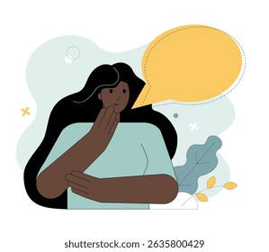 FAQ concept. Girl and bubblespeech. A man asks a question, speaks. A girl thinks.