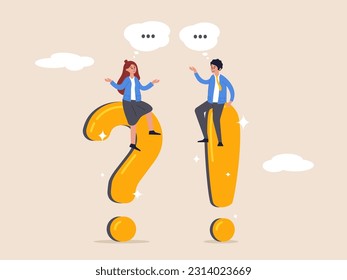 FAQ concept. Question and answer, Q and A, , frequently asked questions, discussion to get solution to solve problem, brainstorm conversation or quiz, businessman and woman ask and answer questions.