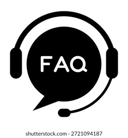 Icono del chat de la Asistencia al cliente con los auriculares y la burbuja del discurso aislados. Símbolo de Preguntas frecuentes negras mínimas para los Sitios web del centro de ayuda App móviles UI UX Design