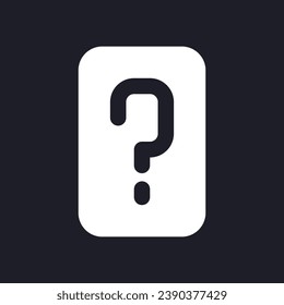 FAQ dark mode glyph ui icon. Frequently asked questions. User interface design. White silhouette symbol on black space. Solid pictogram for web, mobile. Vector isolated illustration
