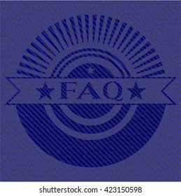 FAQ emblem with jean background