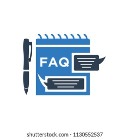 FAQ file document icon - chat speech bubble and chart web icon blue