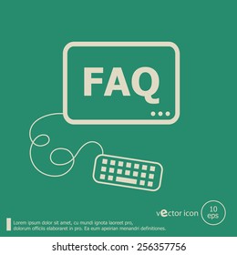 FAQ and flat design elements. Line icons for application development, web page coding and programming,  web design, creative process, social media, seo.