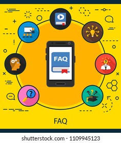 Faq flat icons concept. Vector illustration. Element template for design.