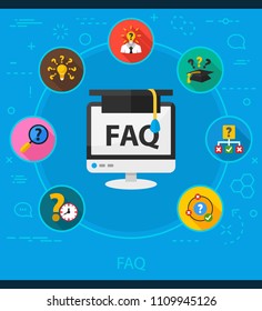 Faq flat icons concept. Vector illustration. Element template for design.