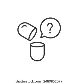 FAQ frequently asked medication questions, medication side effects linear icon, counterfeit and substandard medicine, adulterated pill capsule, pharmaceutical industry, isolated vector illustration