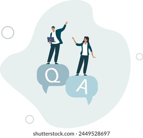 FAQ frequently asked question, information or solution to solve problem,business people working on dialog with question and answer.flat vector illustration.