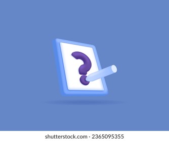 FAQ or frequently asked question. Questionnaire, survey, question and answer. Clip board, mark questions with pencil or pen. Minimalist 3D illustration design. Vector elements