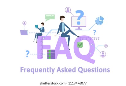 FAQ, frequently asked questions. Concept with keywords, letters and icons. Colored flat vector illustration on white background.