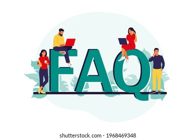 FAQ. Frequently asked questions concept. People ask questions and receive answers. Support center. Vector illustration. Flat.