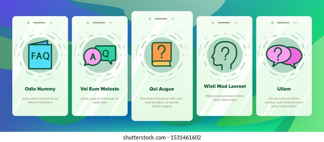 Faq Frequently Asked Questions Onboarding Mobile App Page Screen Vector Website And Word Faq In Quote Frame, Exclamation And Information Mark Concept Linear Pictograms. Contour Illustrations