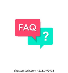 FAQ or Frequently Asked Questions in Red and Green Color, Help Icon in Flat Design Vector
