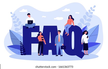 FAQ giant letters. Frequently asked questions page template. Users searching useful information, instruction for problem solving. Vector illustration for help, support, assistance concept