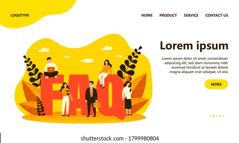 FAQ giant letters. Frequently asked questions page template. Users searching useful information, instruction for problem solving. Vector illustration for help, support, assistance concept