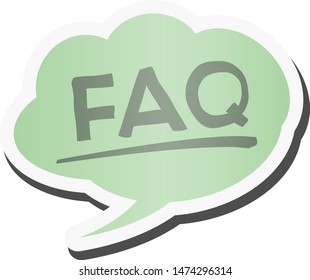 FAQ in green colored comic speech bubble vector illustration