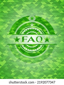 emblema verde FAQ. Fondo mosaico. Ilustración vectorial. Detallado. 