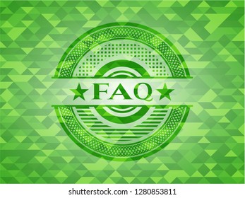 FAQ green emblem with mosaic ecological style background