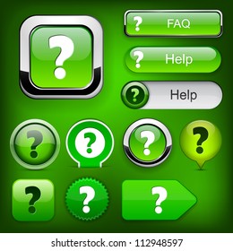 FAQ green web buttons for website or app. Vector eps10.