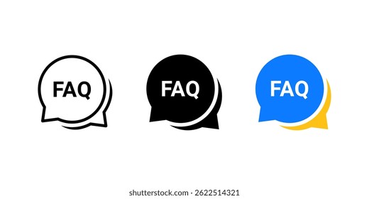 Diseño de icono de ayuda de Faq. Consulte con frecuencia el símbolo de información del Vector de voz. Signos de interrogación. Ayude a firmar la burbuja del habla. Icono de pregunta de chat.