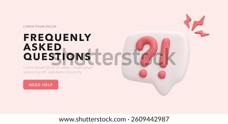 FAQ Icon In 3D Cartoon Style With Question And Exclamation Mark In Speech Bubble. Ideal For Help Center, Support, And Info Pages. Soft Colors And Clean Layout. Vector Illustration.