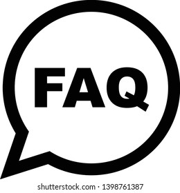 FAQ icon, frequently asked questions, speech bubble with FAQ text.