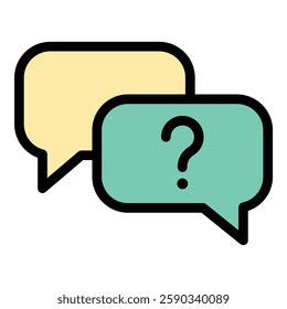 FAQ Icon Information and Common Questions in Flat Line Color Style.