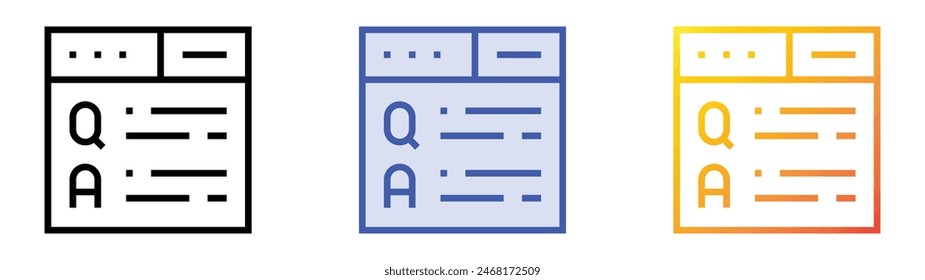 icono de preguntas frecuentes. Diseño de estilo de relleno lineal, azul y degradado aislado sobre fondo blanco