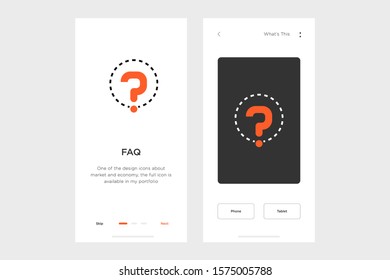 faq icon on a dark and light background. accompanied by layout design for the mobile app. made for payment and economy icon