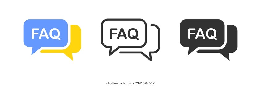 FAQ icon. Question bubble symbol. Answer signs. Message symbols. Ask icons. Message form. Black, flat color. Vector isolated sign.