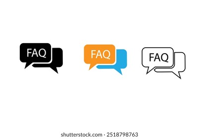 FAQ icon. Question bubble symbol. Answer signs. Message symbols. Ask icons. Message form. Black, flat color. Vector isolated sign.