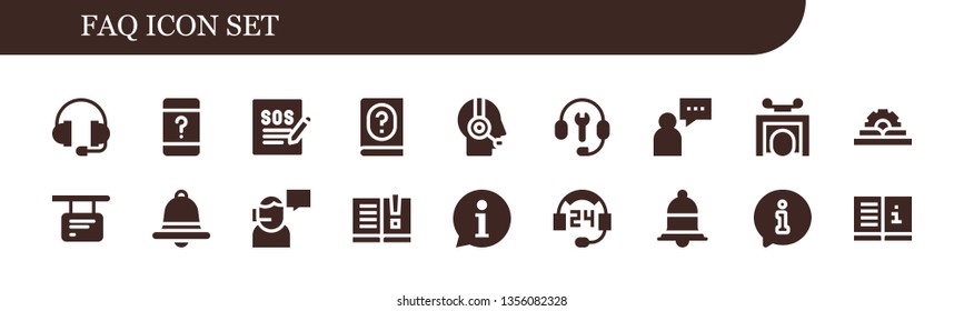 faq icon set. 18 filled faq icons.  Simple modern icons about  - Support, Customer service, Manual, Customer support, Supporter, Trick, Information, Notification