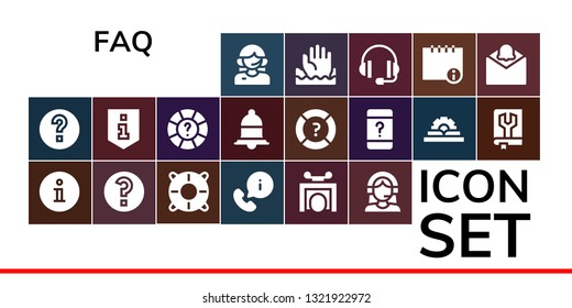 faq icon set. 19 filled faq icons.  Collection Of - Customer service, Help, Information, Question, Trick, Customer support, Notification, Manual, Support, Info