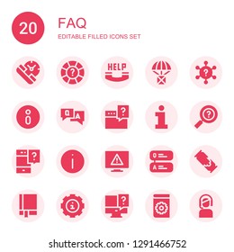 faq icon set. Collection of 20 filled faq icons included Service, Help, Question, Information sign, Information, Error, Manual, Info, Customer service