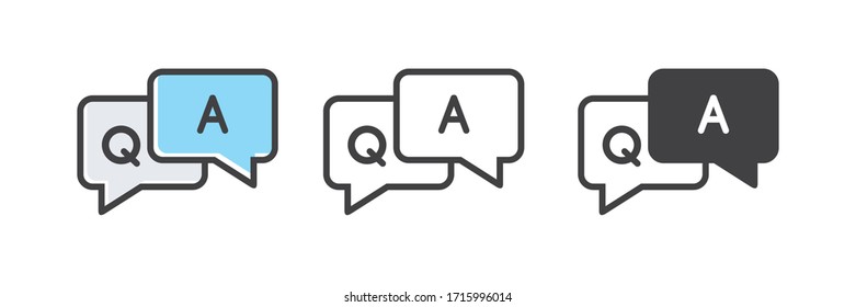 FAQ icon set, questions and answers thin line symbol, isolated on white background, vector Illustration 