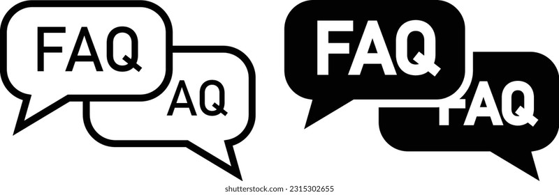 FAQ-Icon-Blatt, einfache, trendige, flache Linie und solide einzelne Vektorgrafik auf weißem Hintergrund. Für Apps, Logo, Websites, Symbol, UI, UX, Grafik und Web-Design. EPS10.