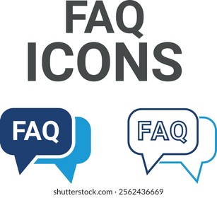 Faq icons. Containing customer satisfied, assistance, experience, feedback, operator, and technical support icons. Solid icon collection.