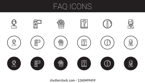 faq icons set. Collection of faq with customer service, guide, trick, info. Editable and scalable faq icons.