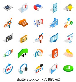 FAQ icons set. Isometric set of 25 faq vector icons for web isolated on white background
