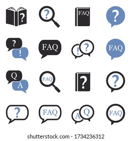 FAQ Icons. Two Tone Flat Design. Vector Illustration.