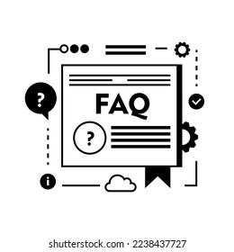 Información de preguntas frecuentes - diseño de línea de un solo icono aislado sobre fondo blanco. Pictograma negro de alta calidad, emblema. Símbolo de burbuja de voz de ayuda para sitios web o aplicaciones móviles.