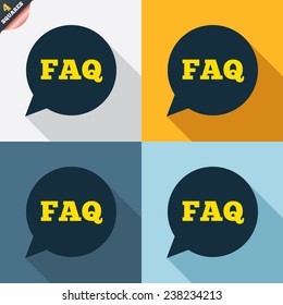 FAQ information sign icon. Help speech bubble symbol. Four squares. Colored Flat design buttons. Vector