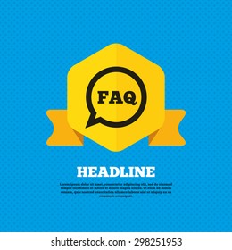 FAQ information sign icon. Help speech bubble symbol. Yellow label tag. Circles seamless pattern on back. Vector